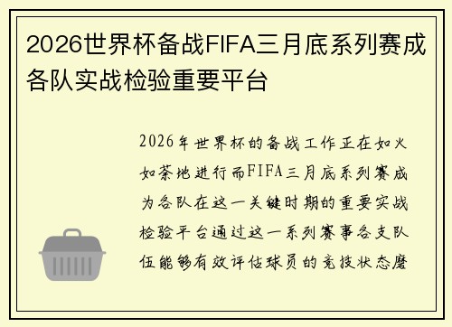 2026世界杯备战FIFA三月底系列赛成各队实战检验重要平台